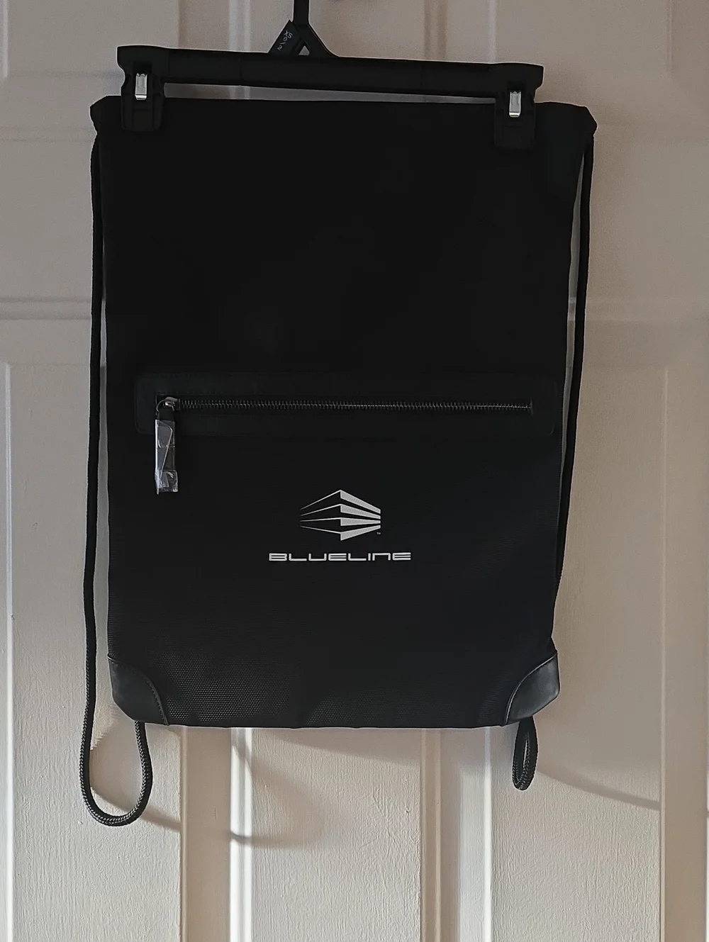 Black Drawstring Backpack with Front Zip Pocket
